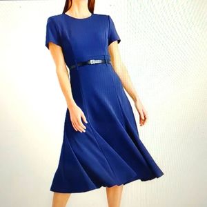 Calvin Klein size 12 belted A-line dress navy blue